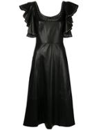 Alexander Mcqueen Studded Ruffled Leather Dress - Black
