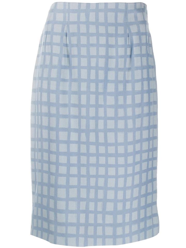 Jean Louis Scherrer Pre-owned 1990's Check Fitted Skirt - Blue
