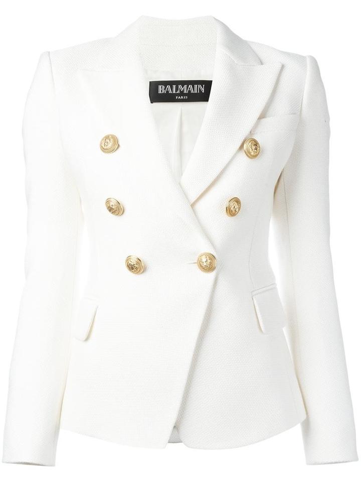 Balmain Double Breasted Blazer, Women's, Size: 42, White, Cotton/viscose