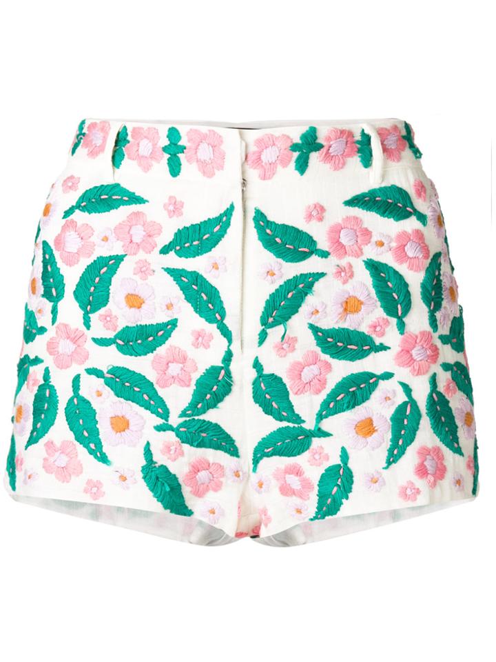 Antik Batik Floral-embroidered Shorts - White