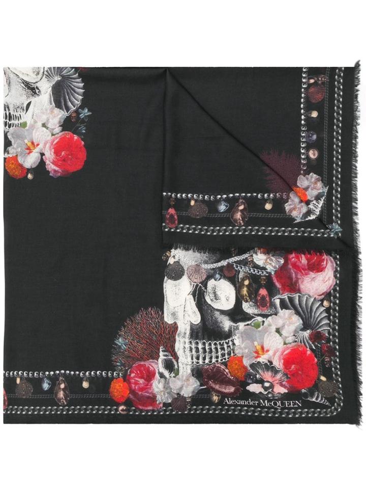 Alexander Mcqueen Shell Printed Scarf - Black