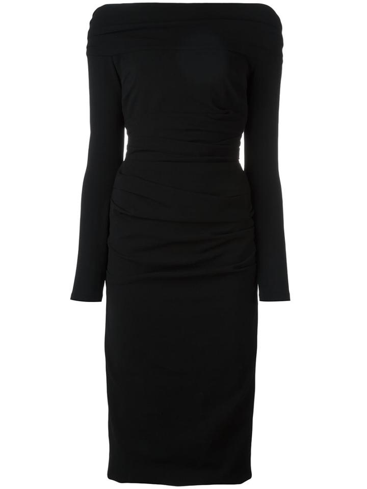 Dolce & Gabbana Ruched Midi Dress, Women's, Size: 42, Black, Silk/polyamide/spandex/elastane/virgin Wool