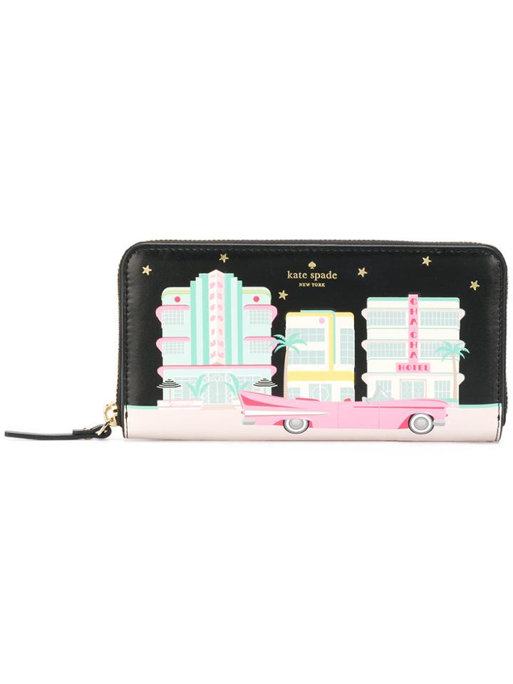 Kate Spade Printed Zip Around Continental Wallet - Black