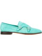 Santoni Monochrome Monk Shoes, Men's, Size: 7.5, Blue, Suede/leather