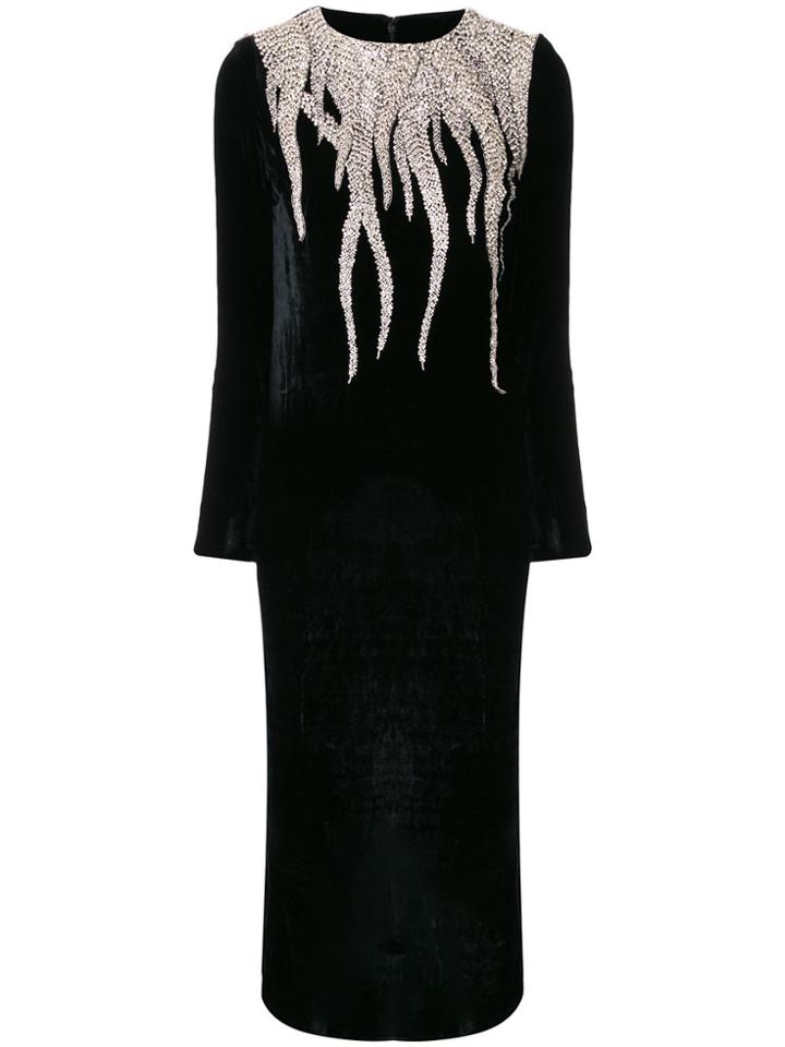 Christian Pellizzari Embroidery Strass Evening Dress - Black