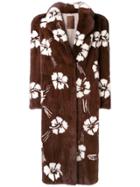 Liska Floral Pattern Long Coat - Brown