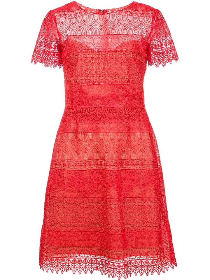 Marchesa Notte Embroidered Dress, Women's, Size: 6, Red, Polyester