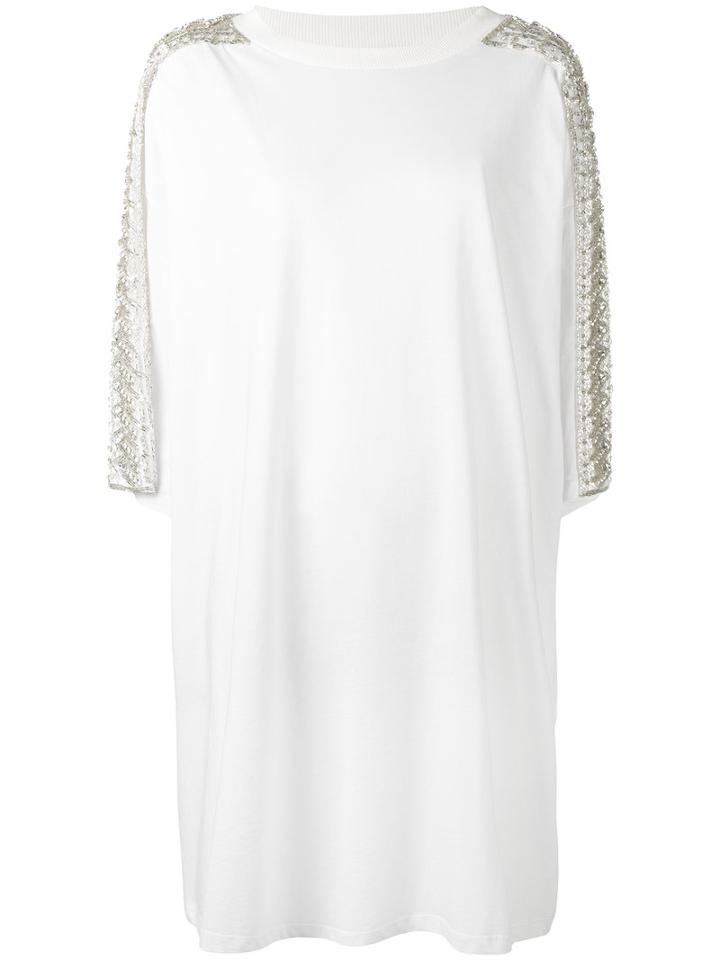 Amen - Floral Applique Mini Dress - Women - Cotton/glass - One Size, White, Cotton/glass