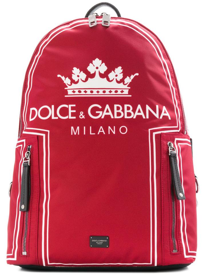 Dolce & Gabbana Crown Logo Print Backpack - Red