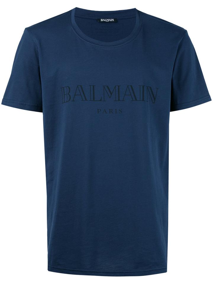 Balmain Logo T-shirt, Men's, Size: Small, Blue, Cotton