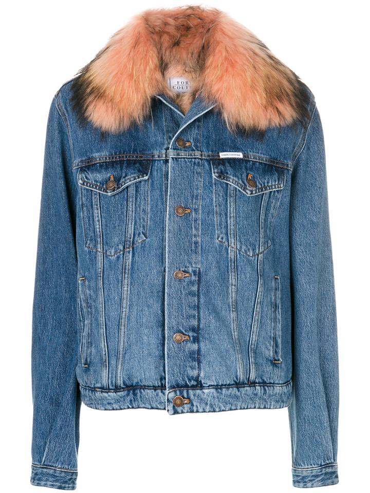 Forte Couture Fur Collared Denim Jacket - Blue