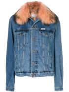Forte Couture Fur Collared Denim Jacket - Blue