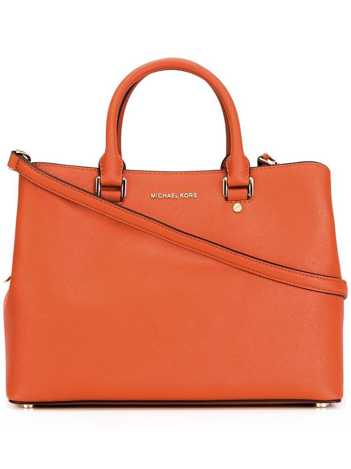 Michael Kors Logo Plaque Tote Bag, Women's, Yellow/orange, Leather