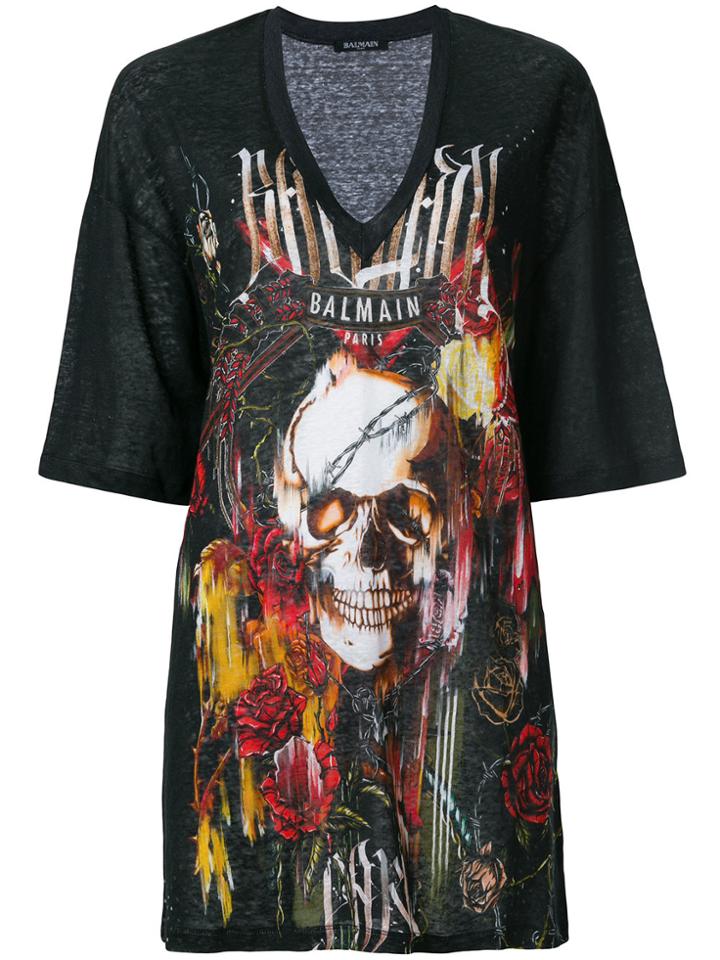 Balmain Skull Print Oversized T-shirt - Black
