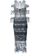 Marchesa Notte Cold-shoulder Embroidered Lace Dress - Blue