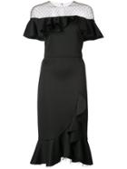 Marchesa Notte Illusion Ruffled Midi Dress - Black