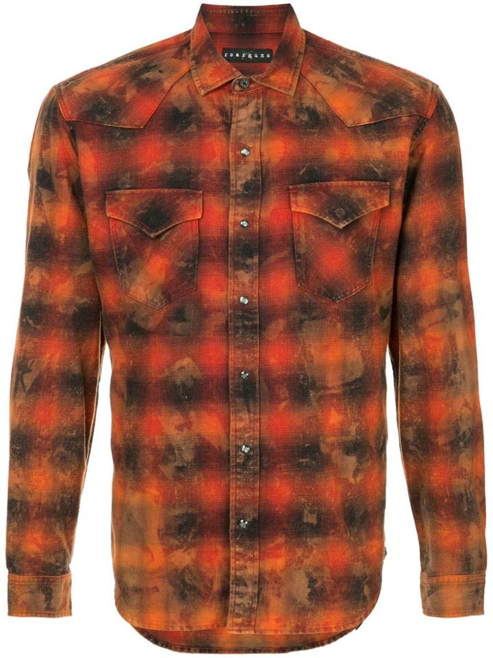 Roarguns Washed Print Plaid Shirt - Yellow & Orange