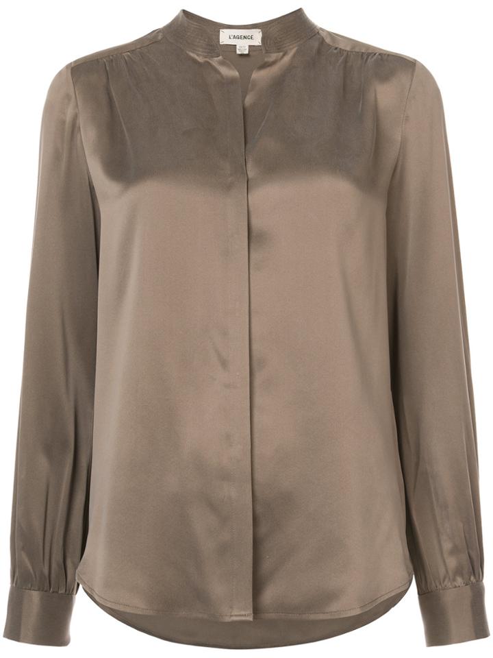 L'agence Blouse With Mandarin Collar - Brown