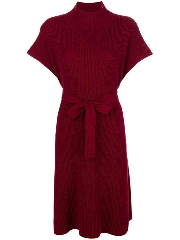 Agnona Ribbed High Neck Midi Dress - Pink & Purple