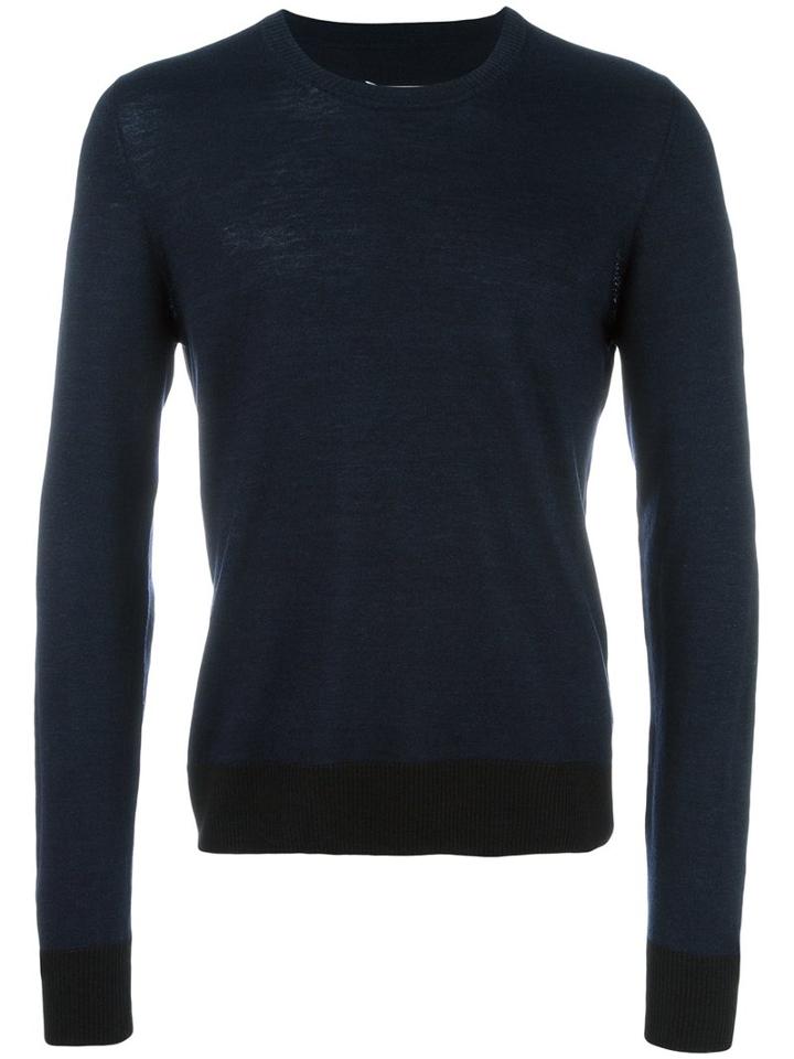 Maison Margiela Elbow Patch Jumper, Men's, Size: Large, Blue, Linen/flax/wool/calf Leather