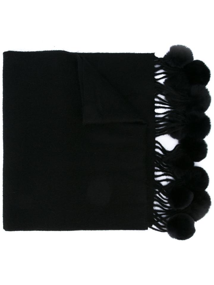N.peal Fur Bobble Woven Scarf, Women's, Black, Rabbit Fur/cashmere
