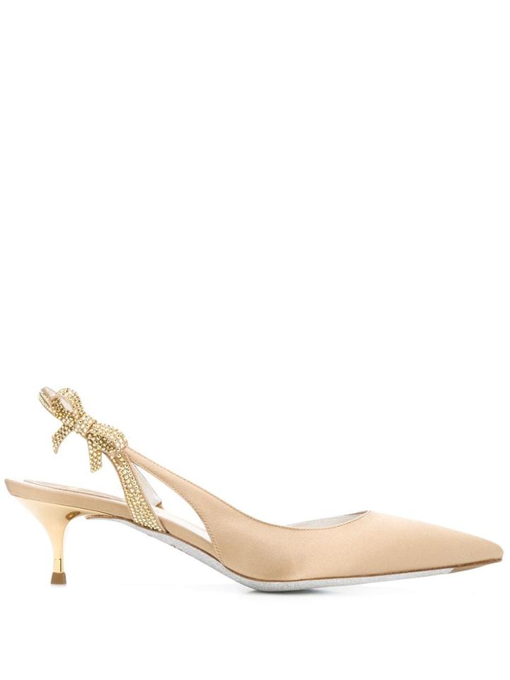 René Caovilla Pointed Toe Slingback Pumps - Neutrals