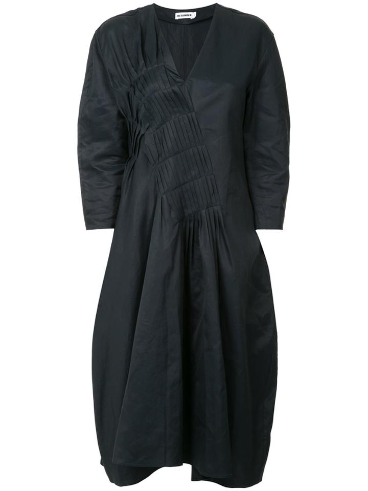 Jil Sander Asymmetric Pintuck Midi Dress - Blue