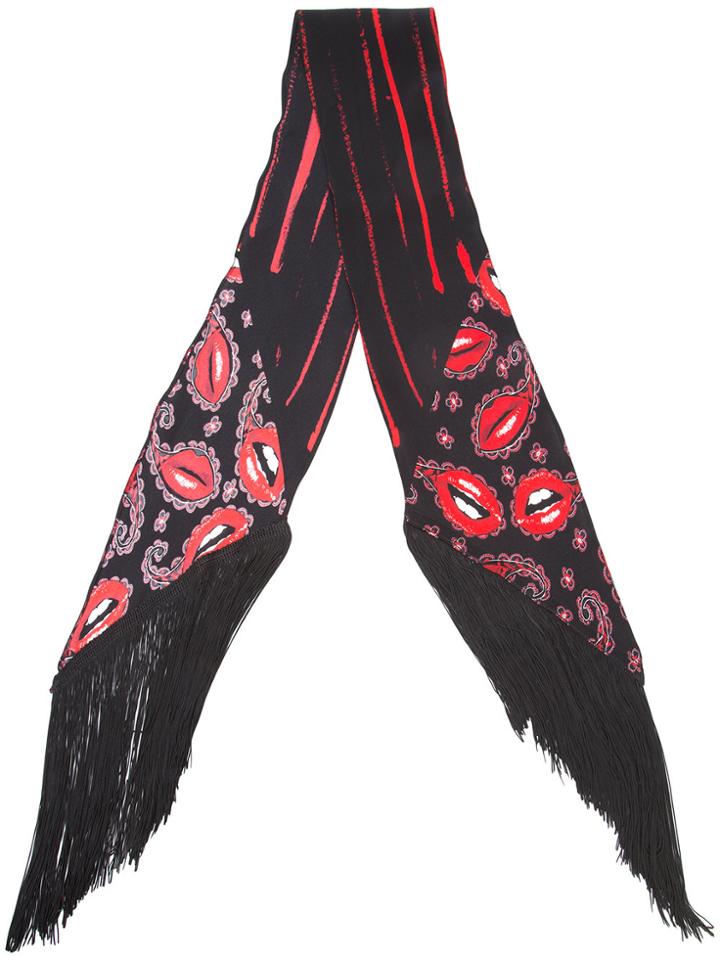 Rockins 'lips Paisley' Fringed Skinny Scarf - Black