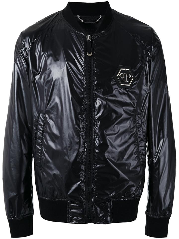 Philipp Plein Logo Plaque Bomber Jacket - Black