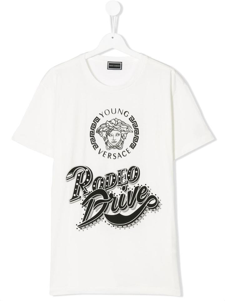 Young Versace Teen Medusa Logo Rodeo Drive Printed T-shirt - White