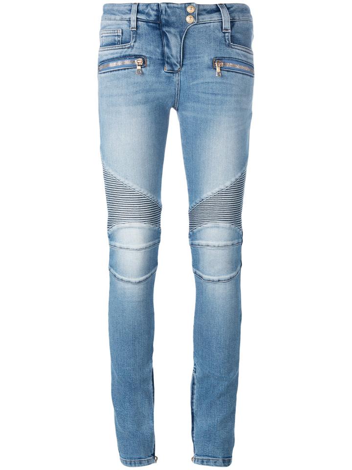 Balmain Skinny Biker Jeans, Women's, Size: 34, Blue, Cotton/polyurethane
