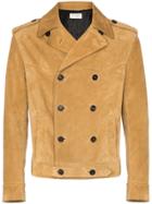 Saint Laurent Double Breasted Calf Leather Jacket - Brown