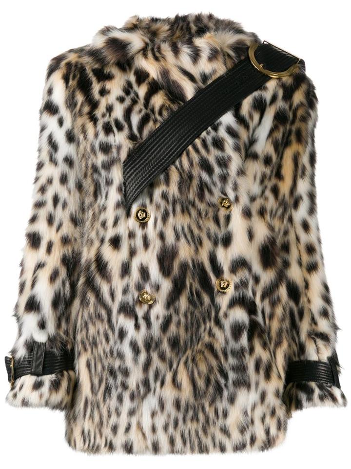 Versace Double-breasted Leopard Print Faux-fur Coat - White