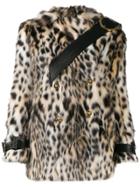 Versace Double-breasted Leopard Print Faux-fur Coat - White