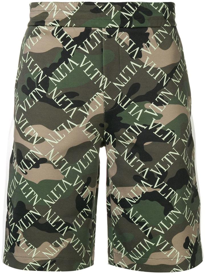 Valentino Camouflage Logo Track Shorts - Green