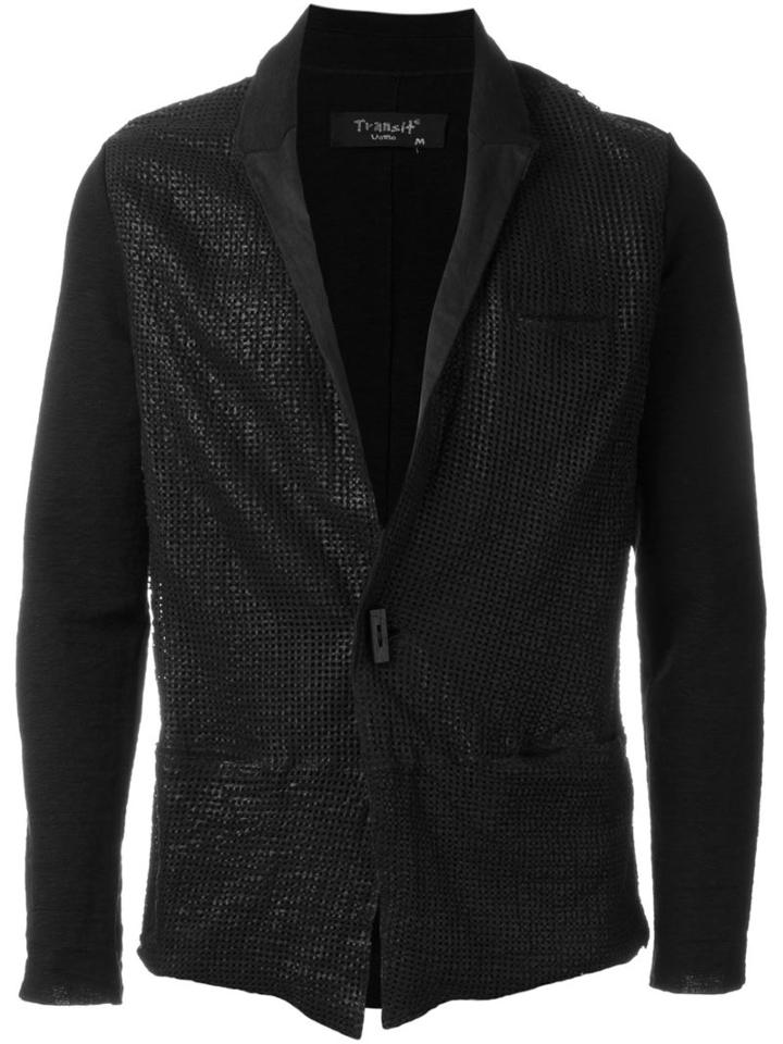 Transit Perforated Blazer Jacket, Men's, Size: S, Black, Lamb Skin/linen/flax/viscose/linen/flax