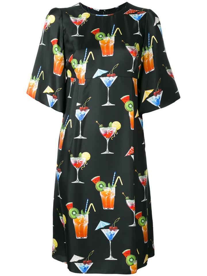 Dolce & Gabbana - Cocktail Print Shift Dress - Women - Silk - 40, Black, Silk