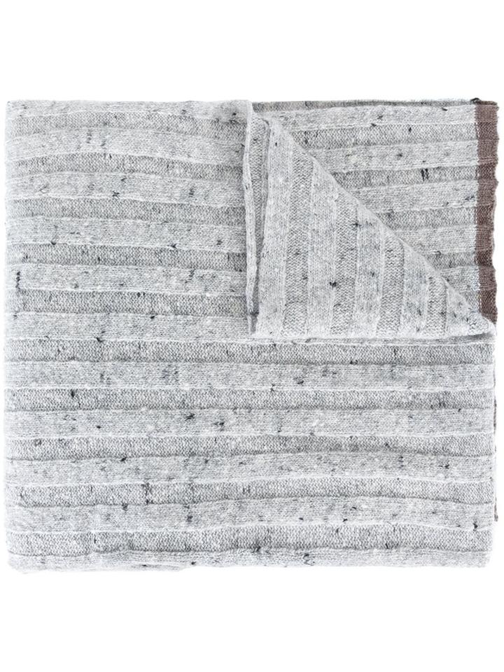 Brunello Cucinelli Ribbed Knit Scarf, Men's, Grey, Polyamide/cashmere/virgin Wool