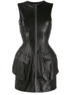 David Koma Structured Leather Mini Dress - Black