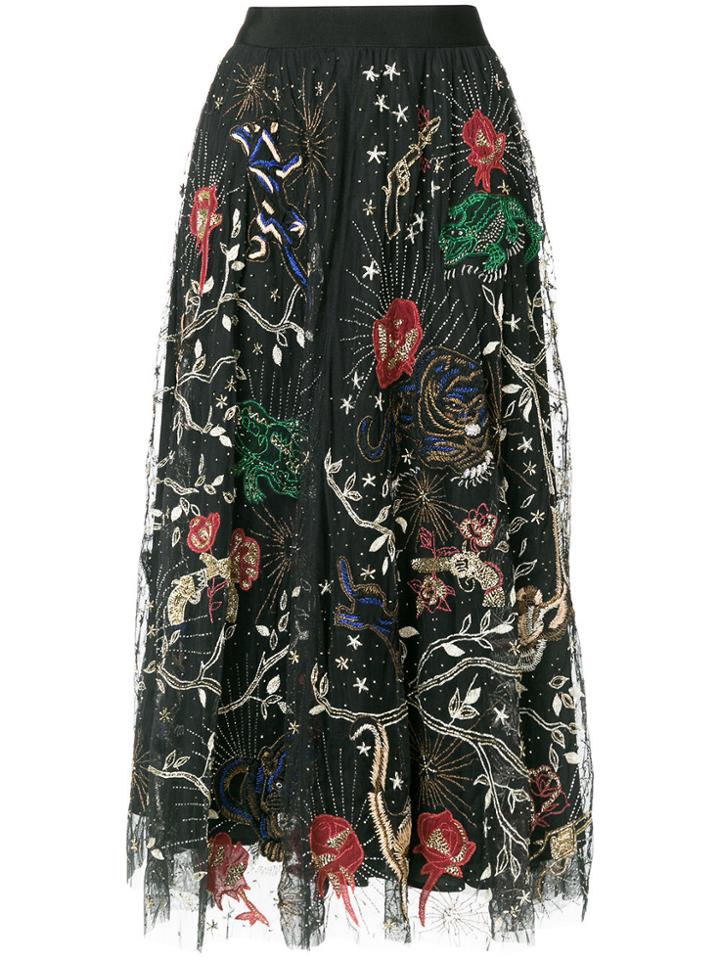 Amen Sequin Pattern Embroidered Midi Skirt - Black