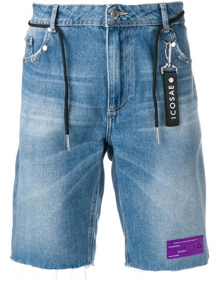 Icosae Studded Drawstring Denim Shorts - Blue