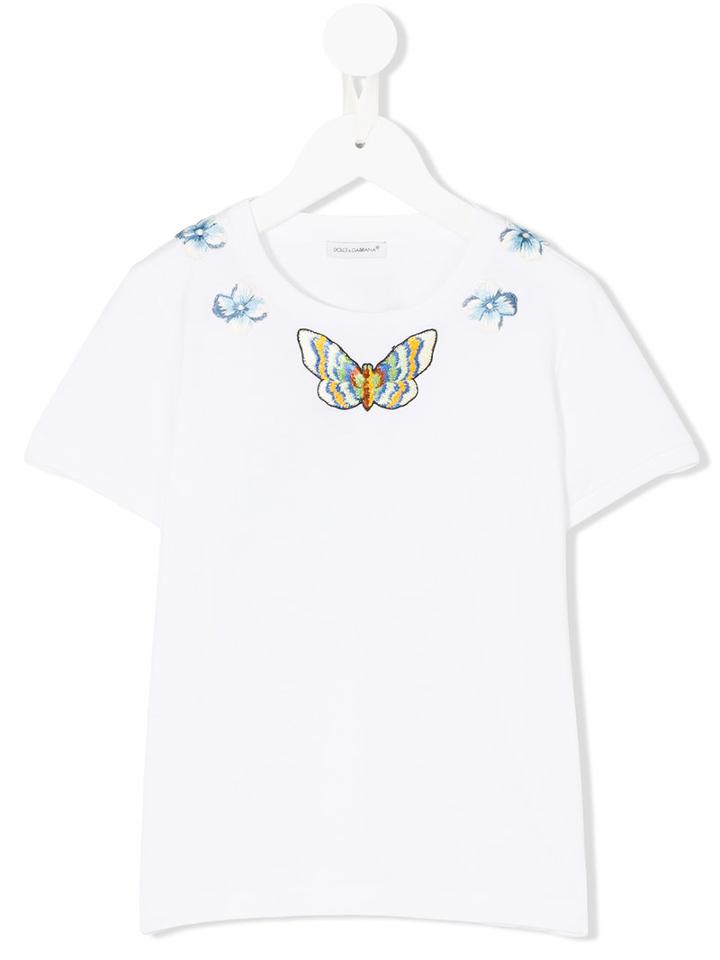 Dolce & Gabbana Kids - Embroidered Butterfly T-shirt - Kids - Cotton/polyester/viscose - 6 Yrs, White