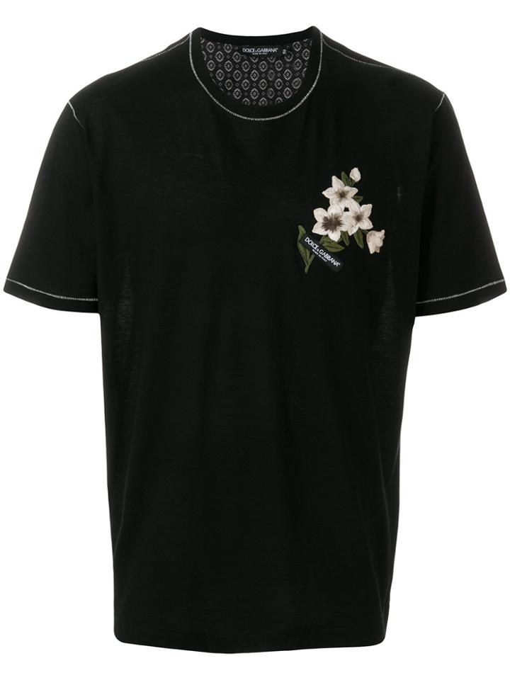 Dolce & Gabbana Embroidered Flower T-shirt - Black