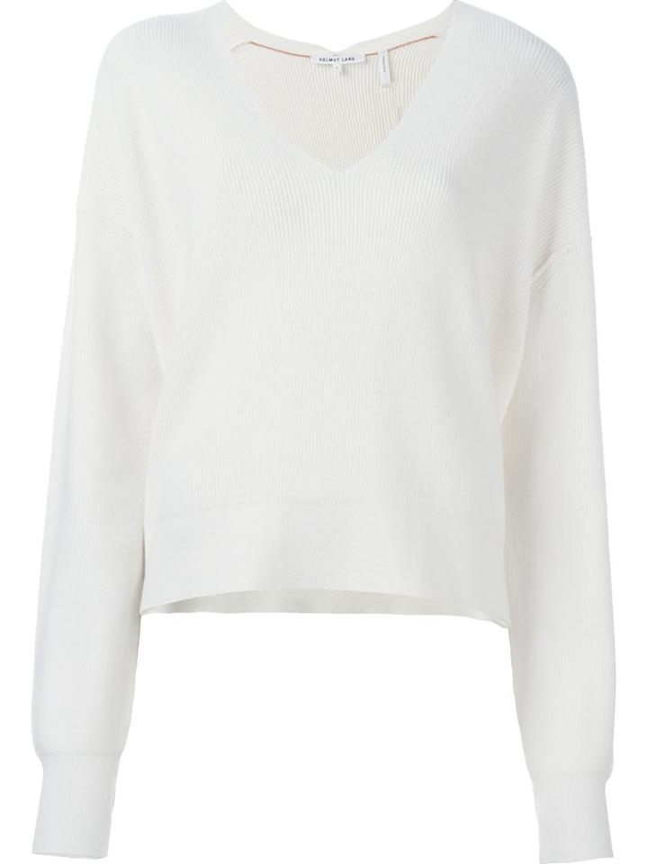 Helmut Lang V-neck Jumper, Women's, Size: Medium, White, Cotton/polyester/cashmere