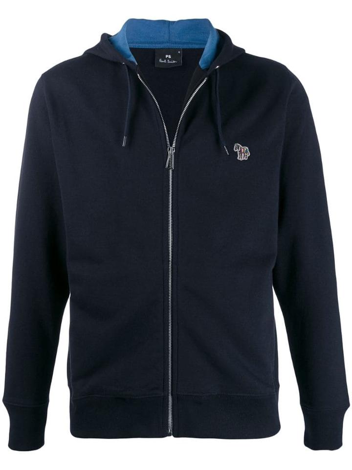 Ps Paul Smith Zebra Logo Zipped Hoodie - Blue