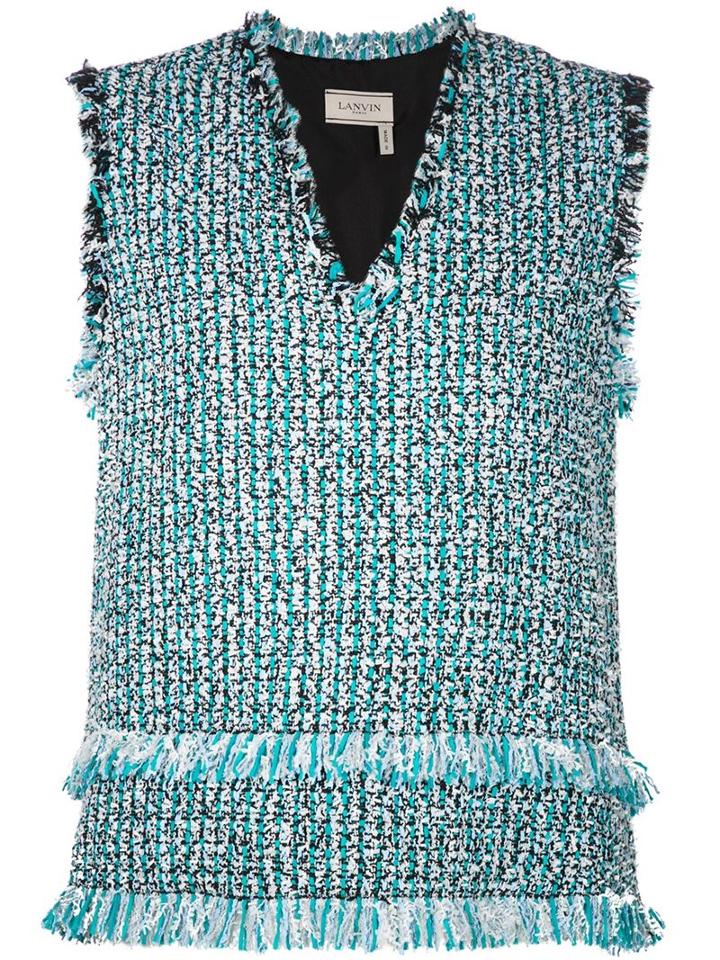 Lanvin Tweed Top, Women's, Size: 40, Blue, Cotton/acrylic/polyamide/wool