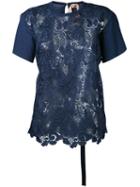 No21 - Jersey-panelled Lace Top - Women - Cotton/polyester - 44, Blue, Cotton/polyester