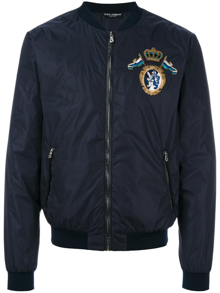 Dolce & Gabbana Crest Embroidered Bomber Jacket - Blue