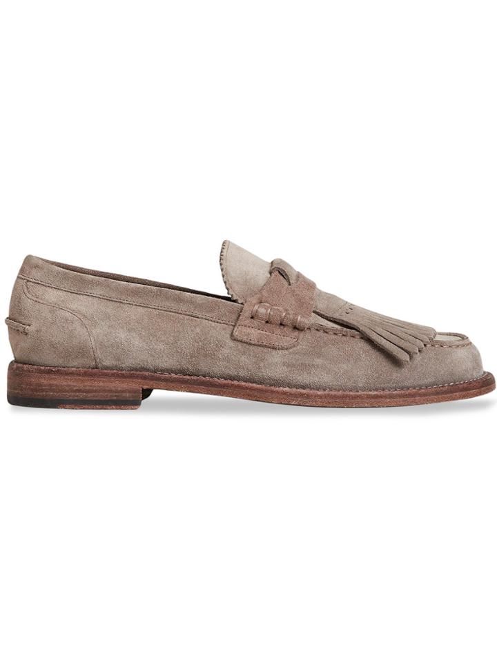 Burberry Kiltie Fringe Suede Loafers - Grey