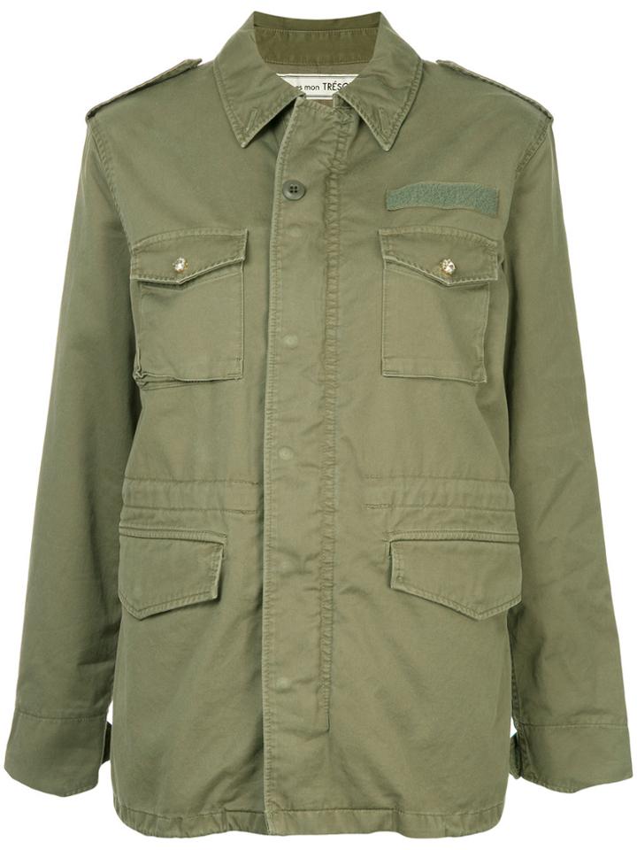 Tu Es Mon Trésor Fox Fur Trim Field Jacket - Green